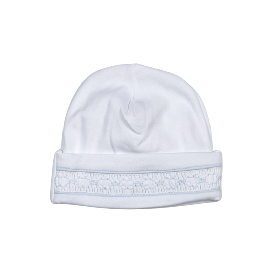 WBS-815 Tim white/Blue Hand Smocked Pima Beanie