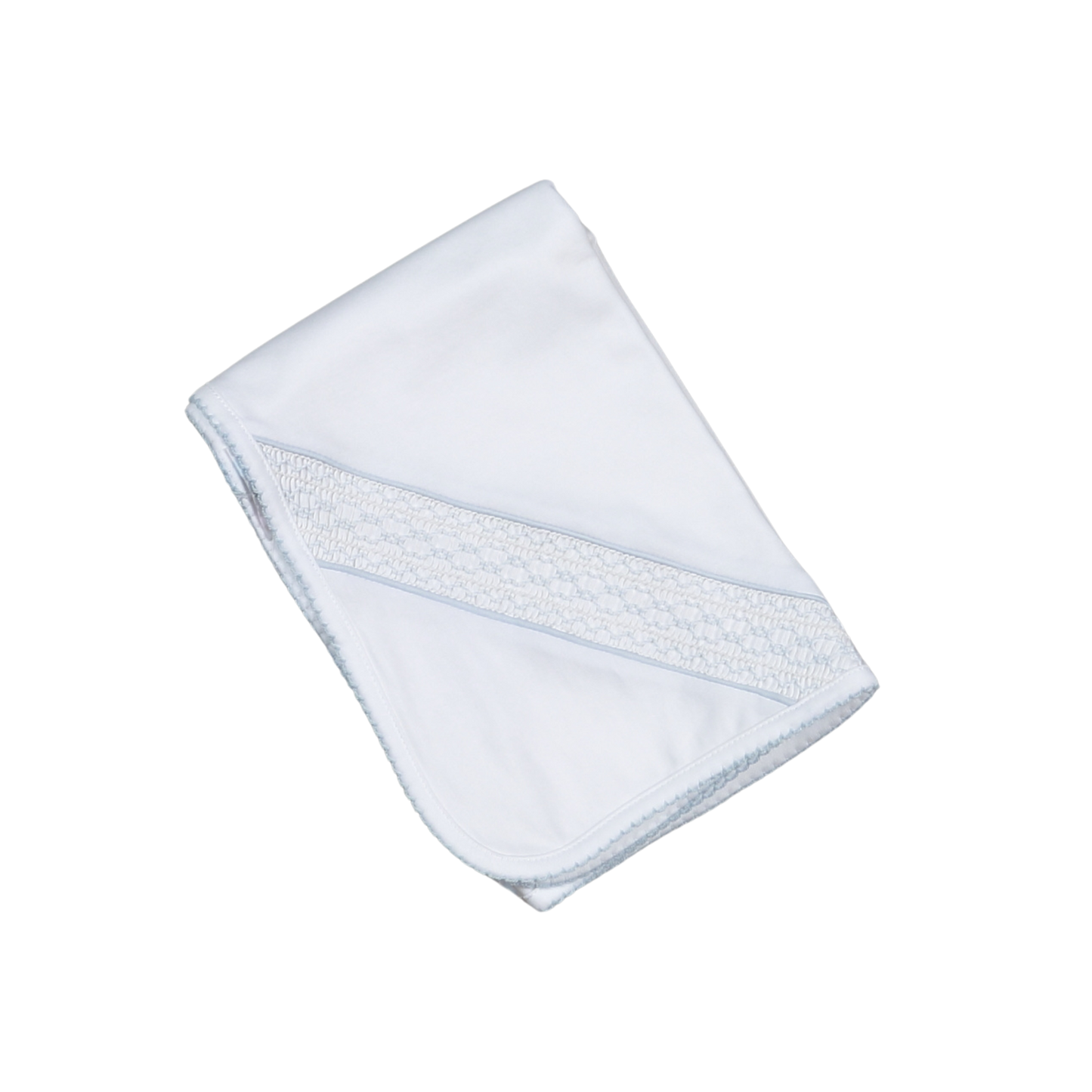 WBS-816 Tim white/Blue Hand Smocked Pima Receiving Blanket