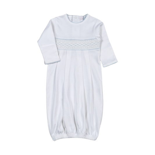 WBS-819 Tim white/Blue Hand Smocked Pima Gown