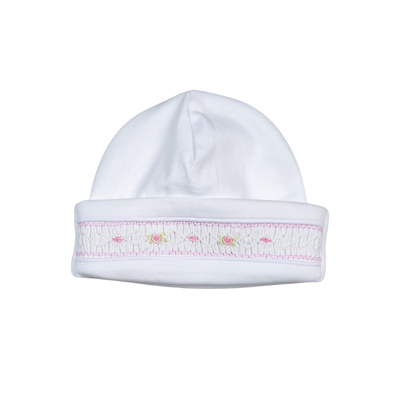 WPS-815 Sally white/pink Hand Smocked Pima Beanie