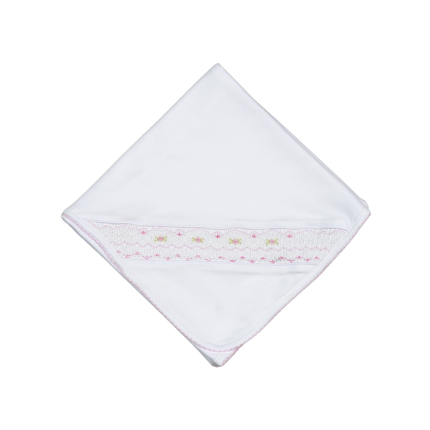 WPS-816 Sally white/pink Hand Smocked Pima Receiving Blanket