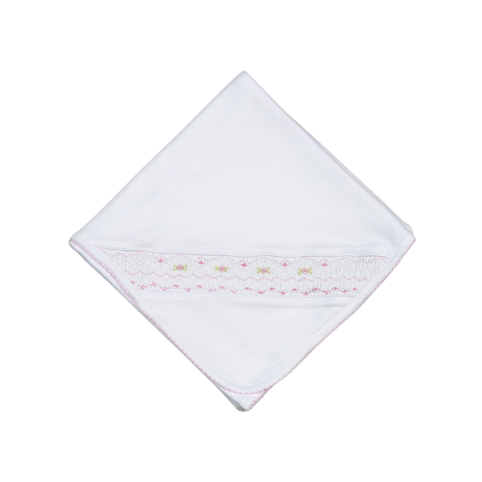 WPS-816 Sally white/pink Hand Smocked Pima Receiving Blanket