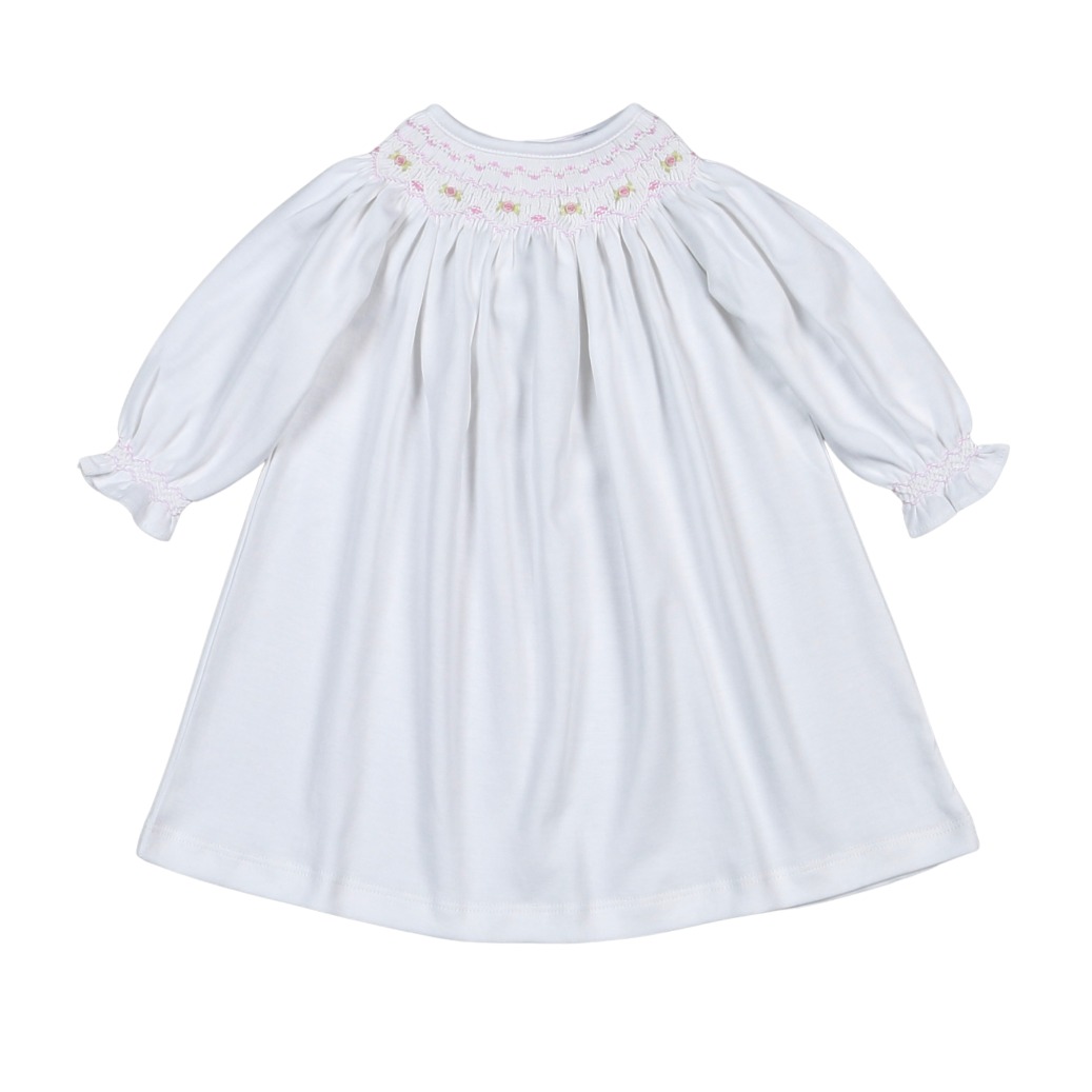 WPS-940 Sally white/pink Hand Smk Pima Bishop Dress