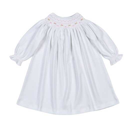 WPS-940 Sally white/pink Hand Smk Pima Bishop Dress
