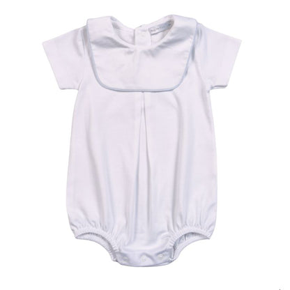 BIB-030 White Bib Pima Bubble Blue Piping