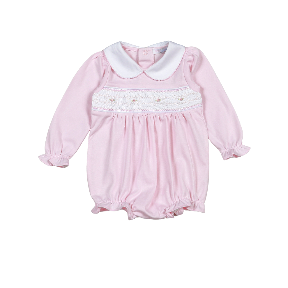 PSM-831 Sally Pink Hand Smocked Pima Long Sleevs Bubble