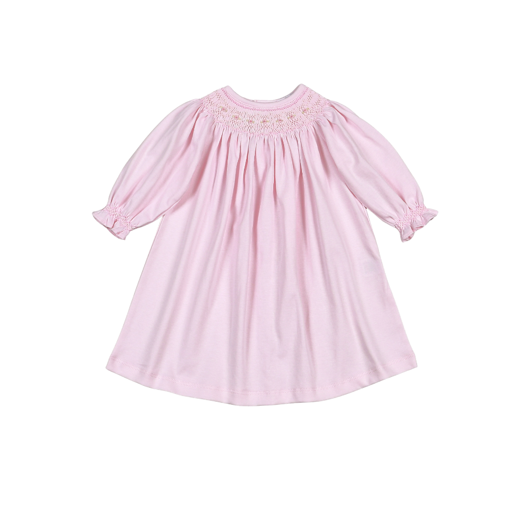 PSM-940 Sally Pink Hand Smk Pima Bishop Dress