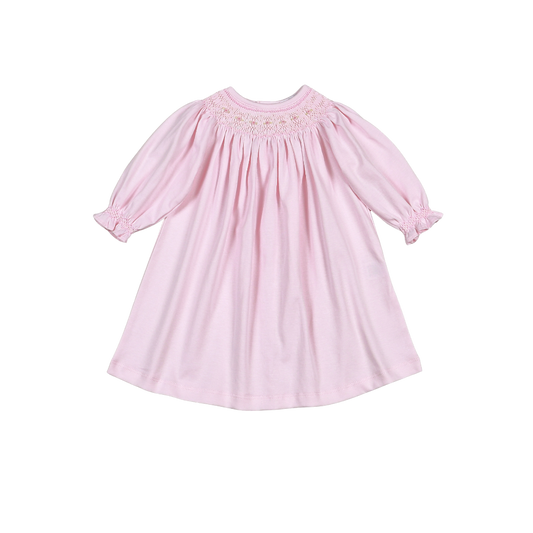PSM-940 Sally Pink Hand Smk Pima Bishop Dress
