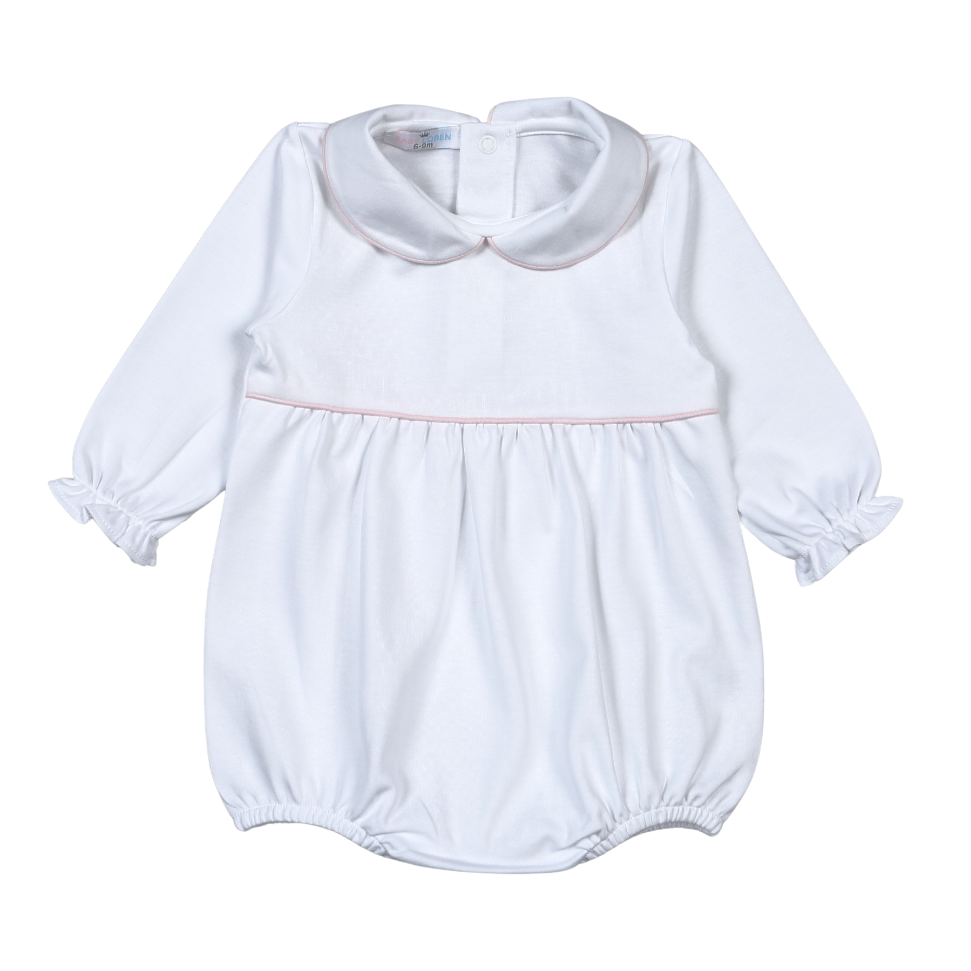ISA-330 Isabela White Pink Piping Pima Bubble. Long sleeves