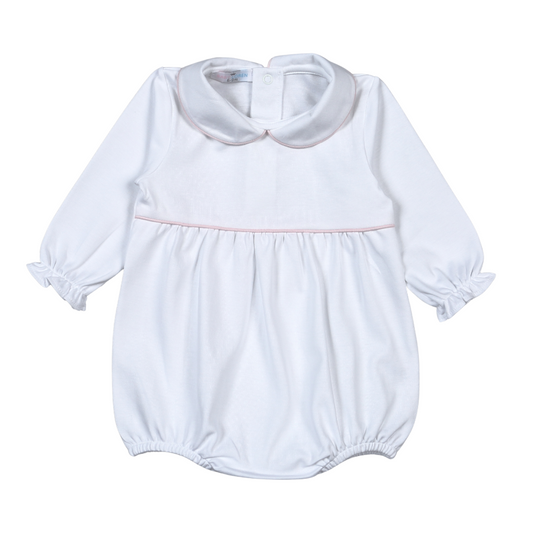 ISA-330 Isabela White Pink Piping Pima Bubble. Long sleeves