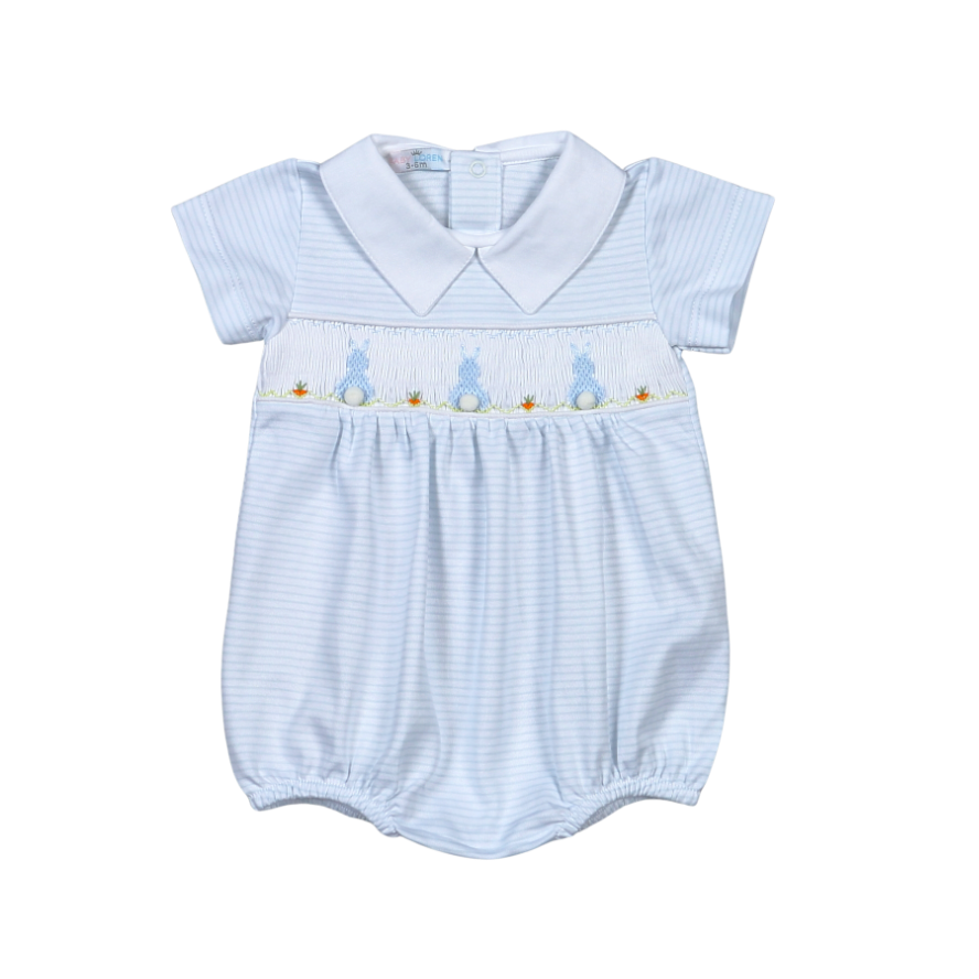 BBB-430 Blue hand smocked bunnies bubble
