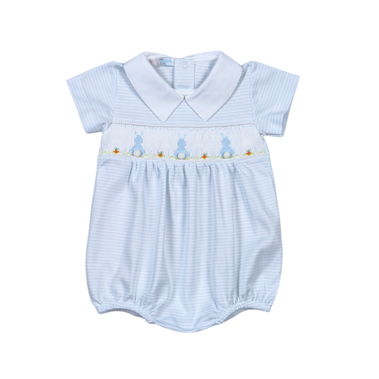 BBB-430 Blue hand smocked bunnies bubble
