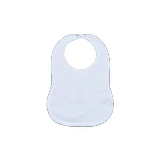 WBP-017 White  Bib Blue Picot Trim.