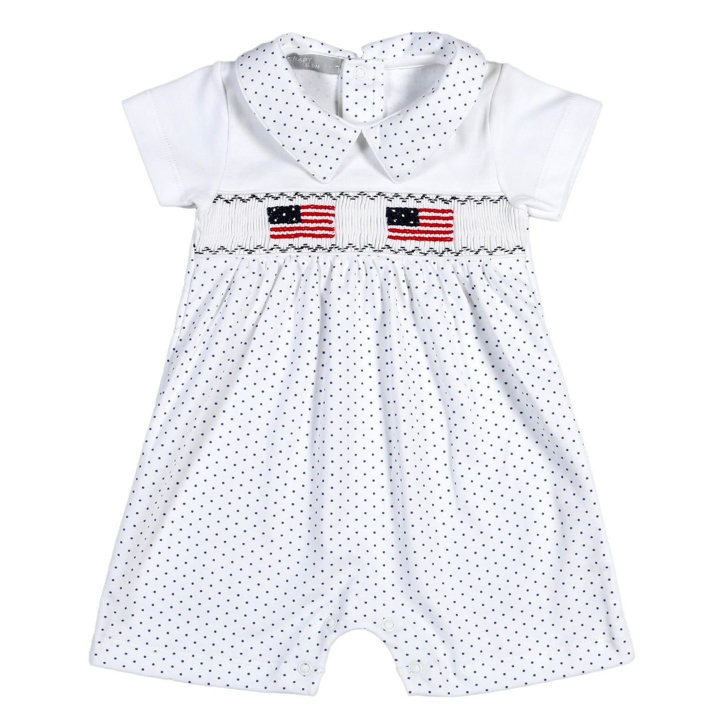 BUS-333 AMERICAN FLAGS HAND SMOCKED PIMA PLAYSUIT