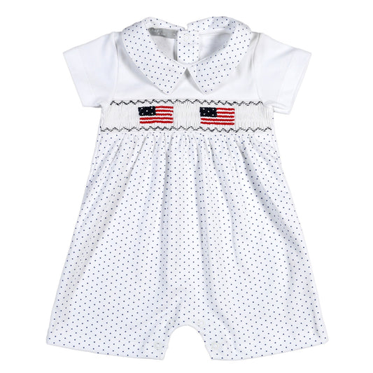 BUS-333 AMERICAN FLAGS HAND SMOCKED PIMA PLAYSUIT