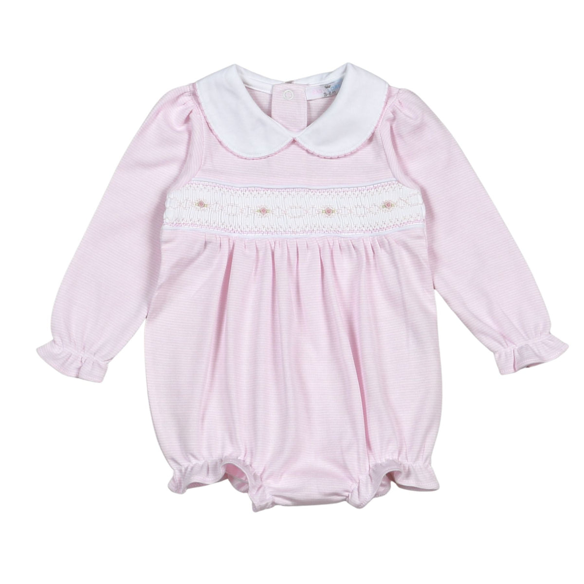 PKS-831 Sally Pink Stripes Hand Smocked Pima Long Sleevs Bubble