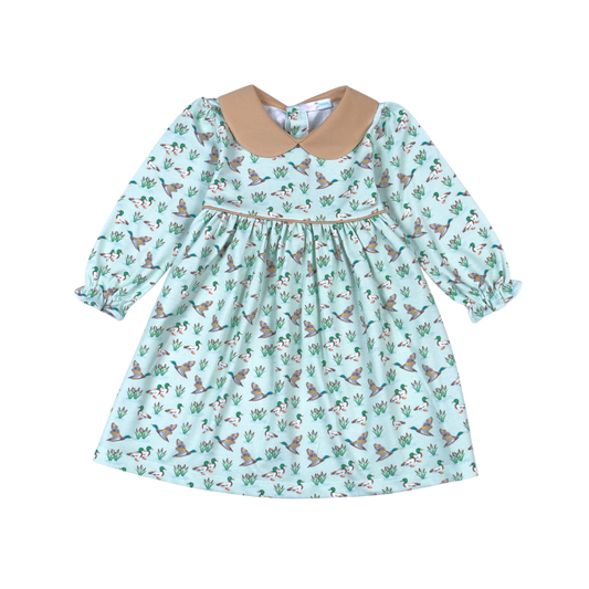 MLK-240 Mallard Ducks Pima scalop collar Dress