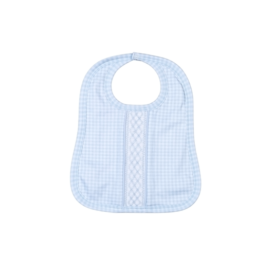 BGG-118 Blue gingham clsssic Pima Hand Smocked BIB