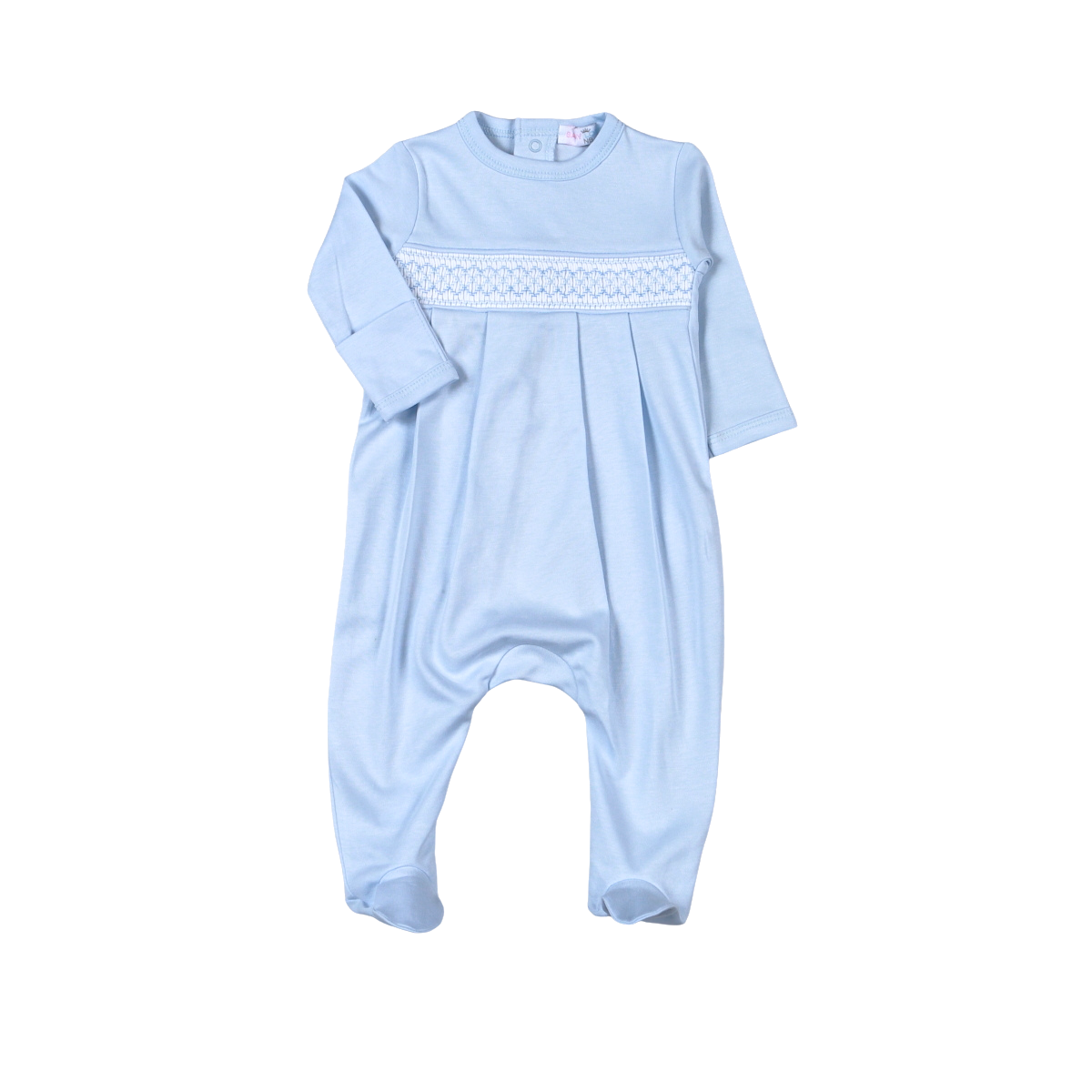BBB-114 Blue   Pima Hand Smocked Footie
