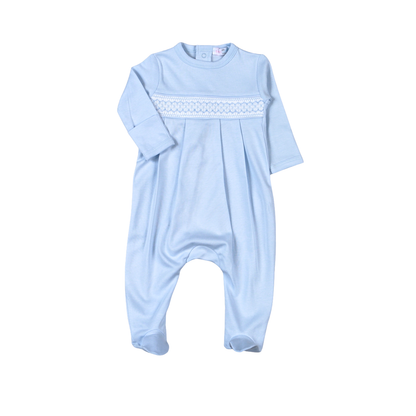 BBB-114 Blue   Pima Hand Smocked Footie