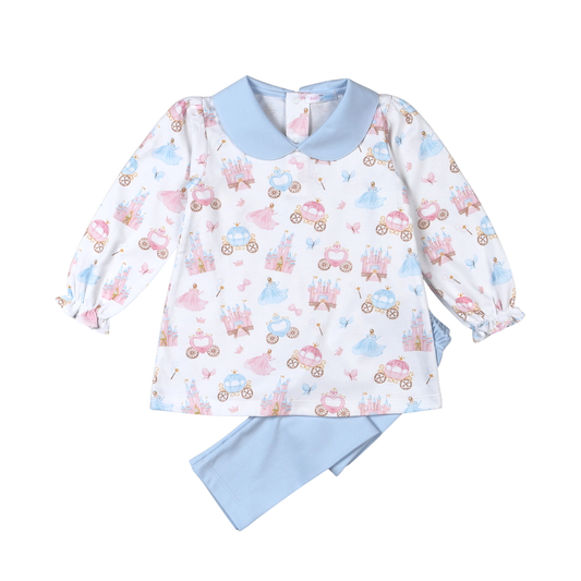PCA-220 Princess and CastlesFloral Pima sPCAop collar top set