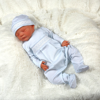 BGG-114 Blue gingham clsssic Pima Hand Smocked Footie