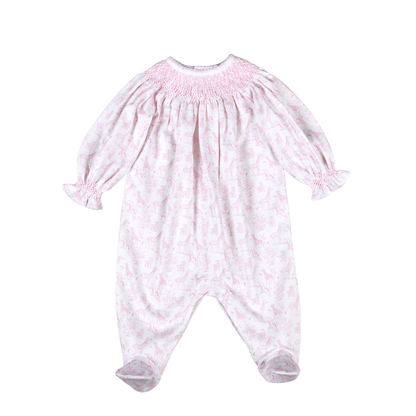 BSF-514 Pink Baby Safari Hand Smock Bishop Footie