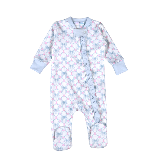 BCQ-214 Blue Coquettes  Pima Zipper Footie
