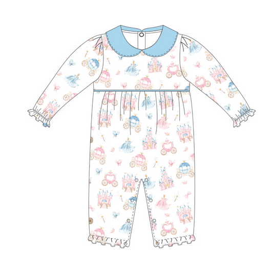 PCA-234 Princess and CastlesFloral Pima sPCAop collar Romper