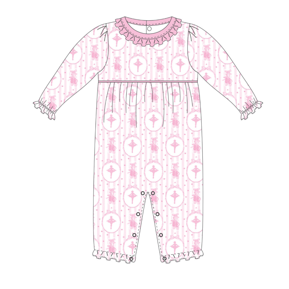 PIB-234 Pink Ballerina Pima scalop collar Romper