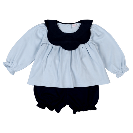 EMI-232 Emily Blue Pima  scalop collar bloomers set