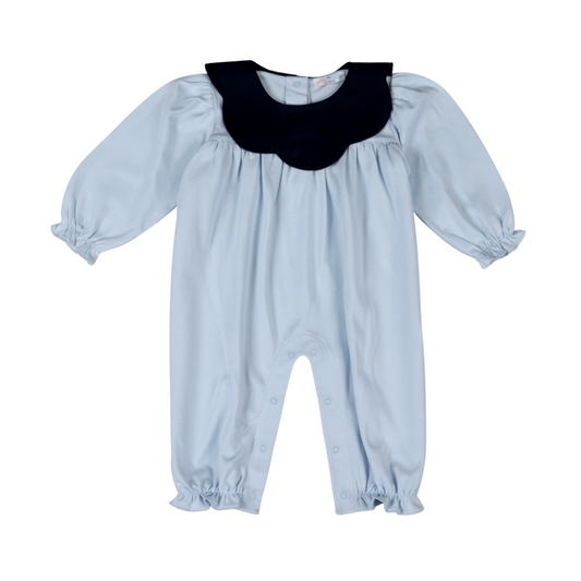 EMI-234 Emily Blue Pima scalop collar Romper