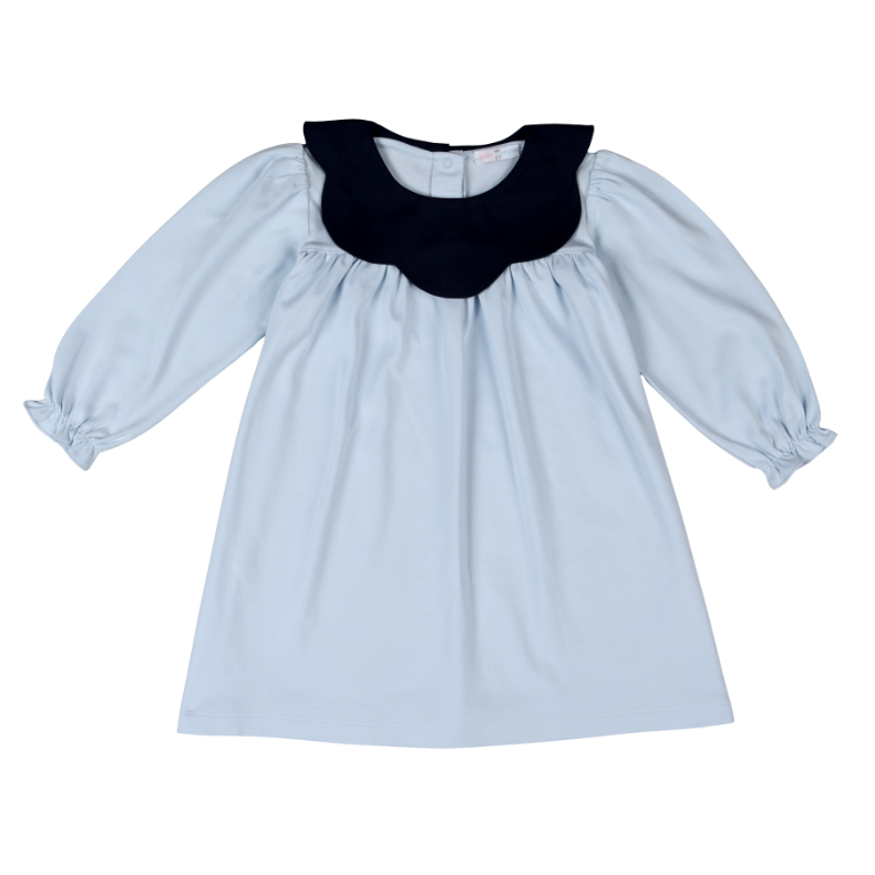 EMI-240 Emily Blue Pima scalop collar Dress