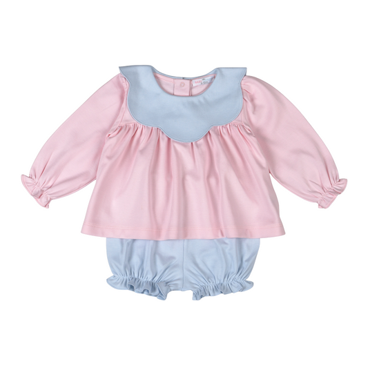 EMM-232 Emma Pink Pima scalop collar bloomers set