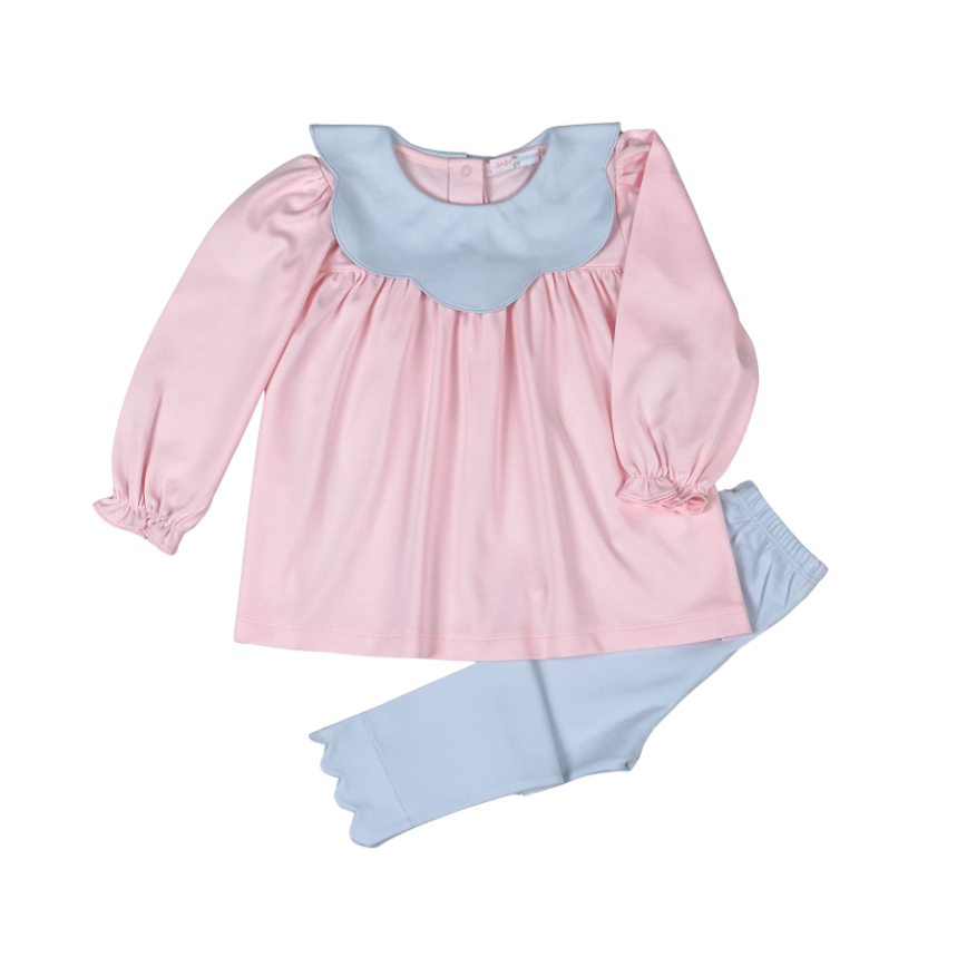 EMM-220 Emma Pink Pima scalop collar top set
