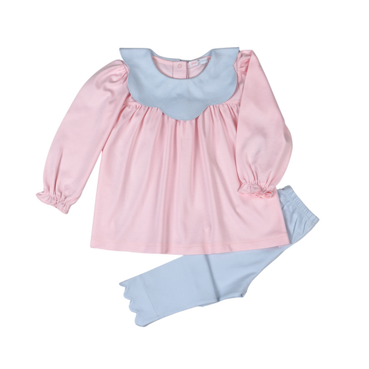 EMM-220 Emma Pink Pima scalop collar top set