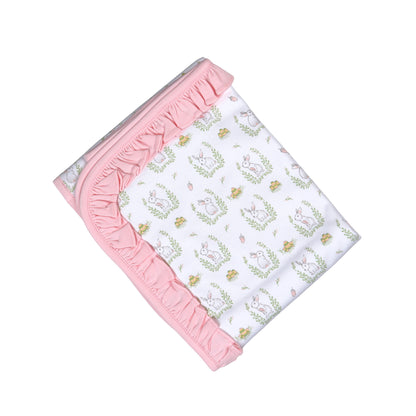 PKU-216 PINK BUNNIES PIMA  RECEIVING BLANKET