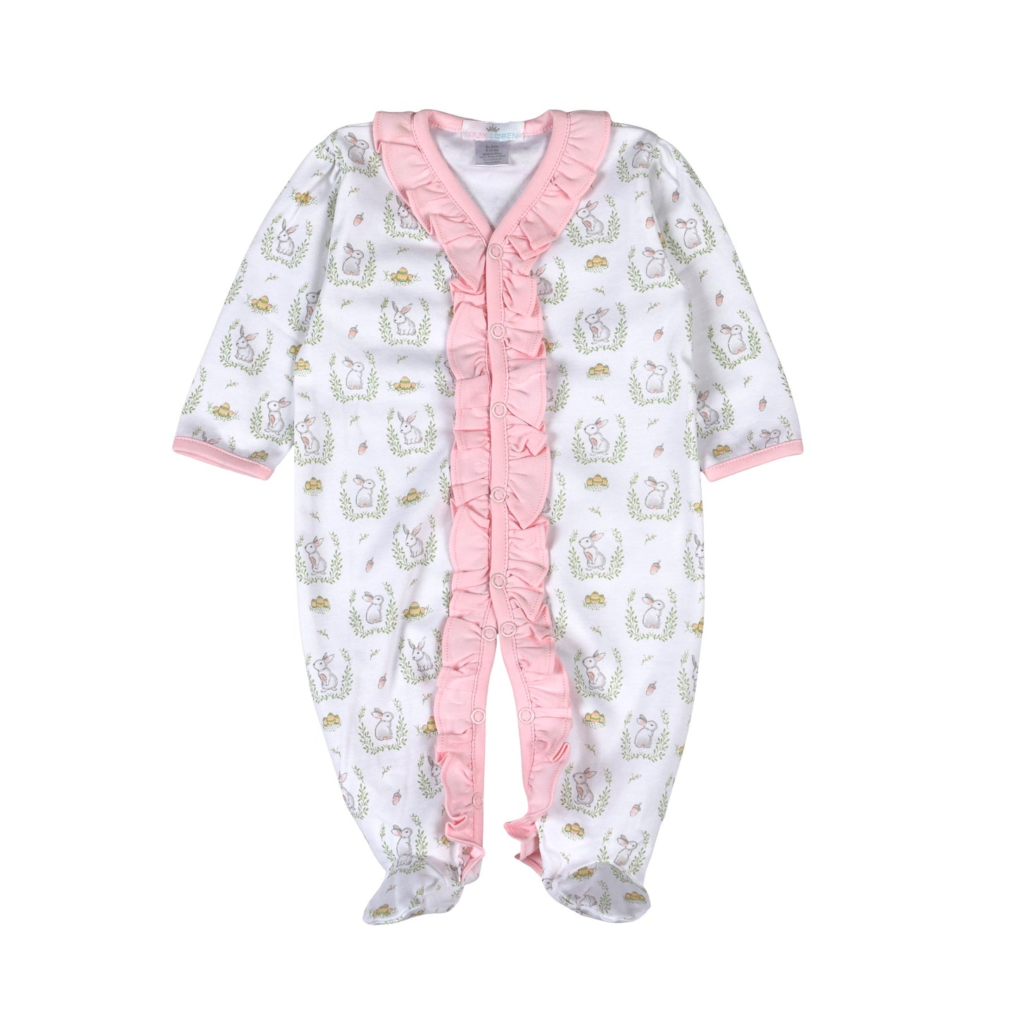 PKU-214 PINK BUNNIES PIMA RUFFLED FOOTIE
