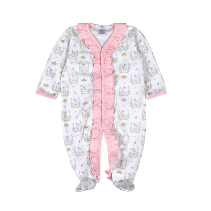 PKU-214 PINK BUNNIES PIMA RUFFLED FOOTIE