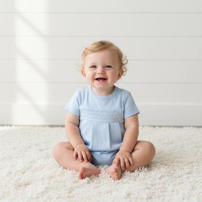 BBB-130 Blue   Pima Hand Smocked Bubble