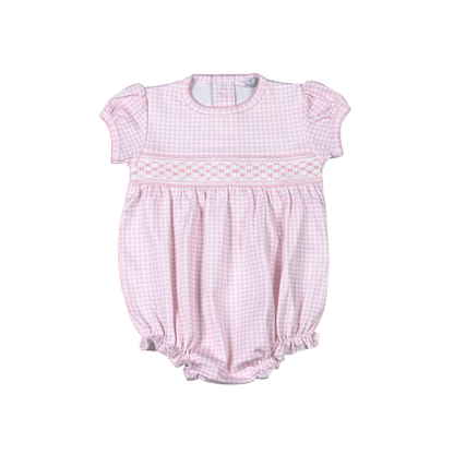PGG-130 Pink gingham classic Pima Hand Smocked Bubble