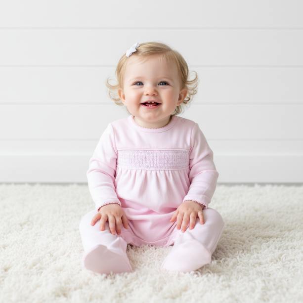 PPP-114 Pink   Pima Hand Smocked Footie