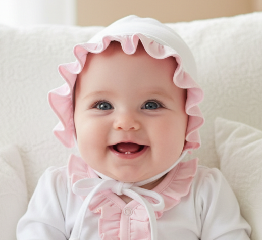 LIL-015 Lily  White and Pink Bonnet.