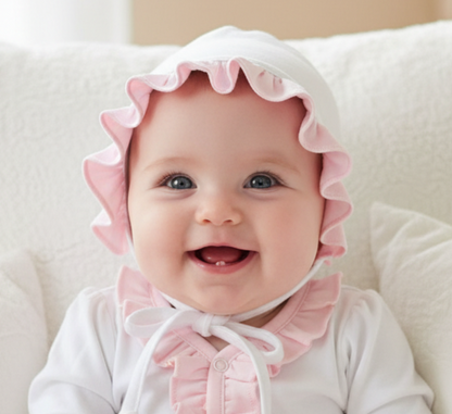 LIL-015 Lily  White and Pink Bonnet.