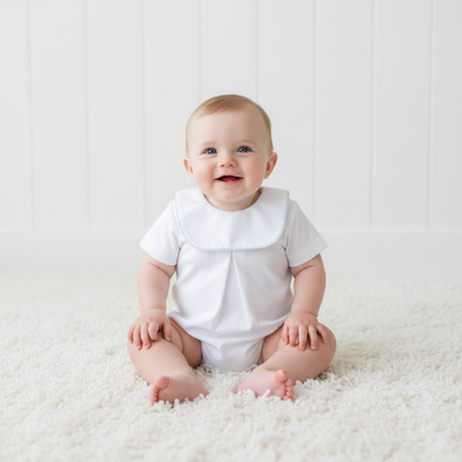 BIB-030 White Bib Pima Bubble Blue Piping