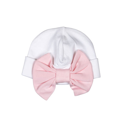 PBW-215 PINK BOW WHITE PIMA BEANIE
