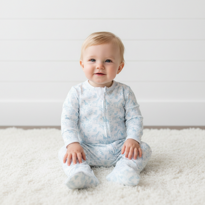 BSF-014 Blue Baby Safari Pima Zipper Footie