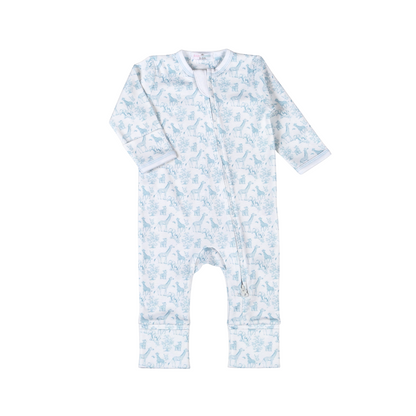 BSF-014 Blue Baby Safari Pima Zipper Footie