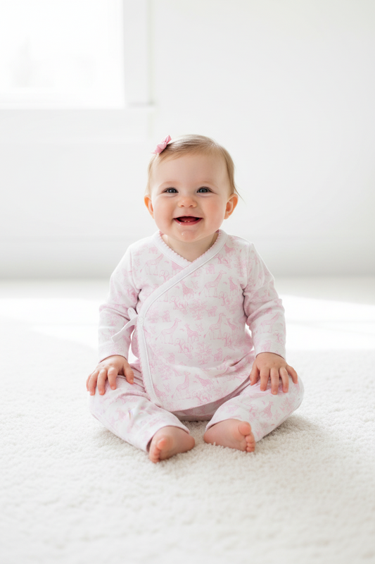 BSF-120 Pink Baby Safari Pima kimono pants set